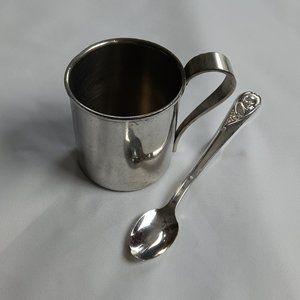 Stiff Pewter Baby Jug and Gerber Spoon.